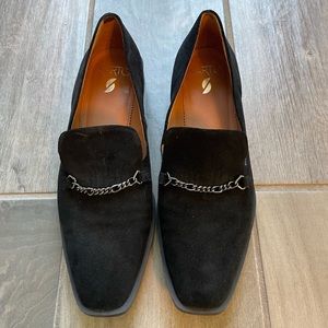 Sarto Black Suede Loafers With Chain